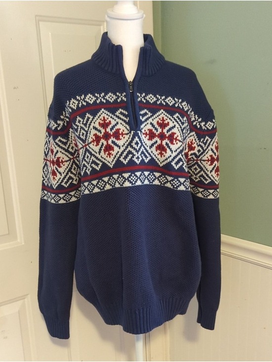 Izod Sweaters - Izod Navy Fair Isle Quarter-Zip Sweater Red White XL Women's Ski Snow Holiday